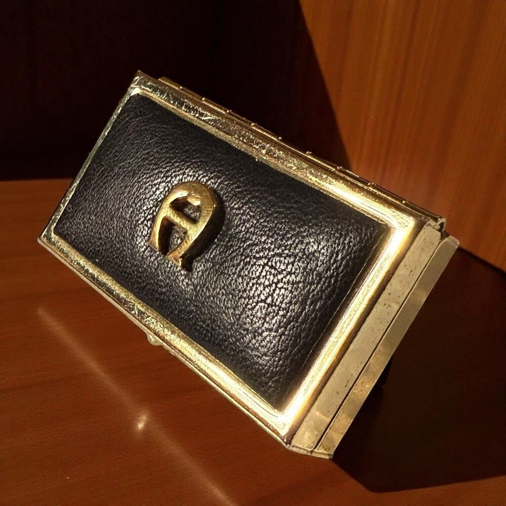 Vintage Etienne Aigner Black Leather Coin Pill or Sewing Case